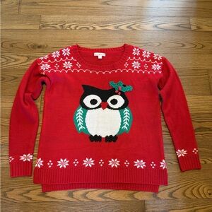 It's Our Time Red Christmas Sweater with Owl Design